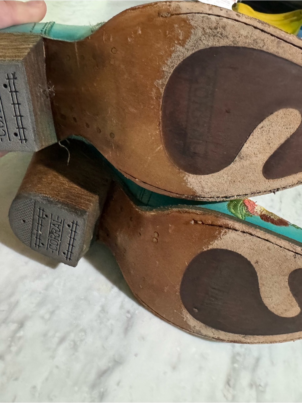 Corral Turquoise Embroidered Floral Western Cowgirl Snip Toe Leather Boots 6.5 - Picture 6 of 8